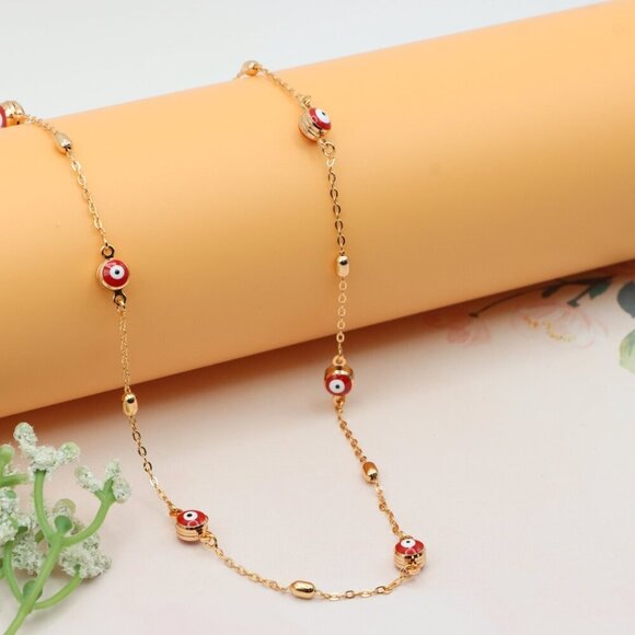 Rose Gold Evil Eye Necklace with Red Beads, Elegant and Unique, XPNL0250 - Picture 1 of 12